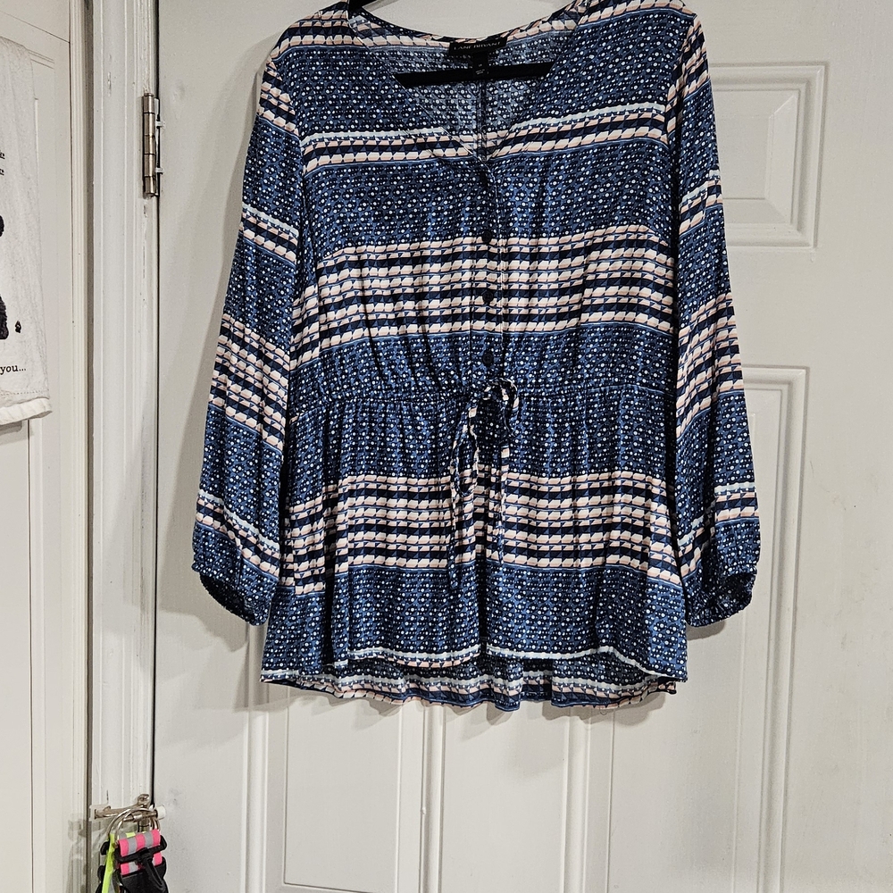 Lane Bryant Navy and White Striped Blouse